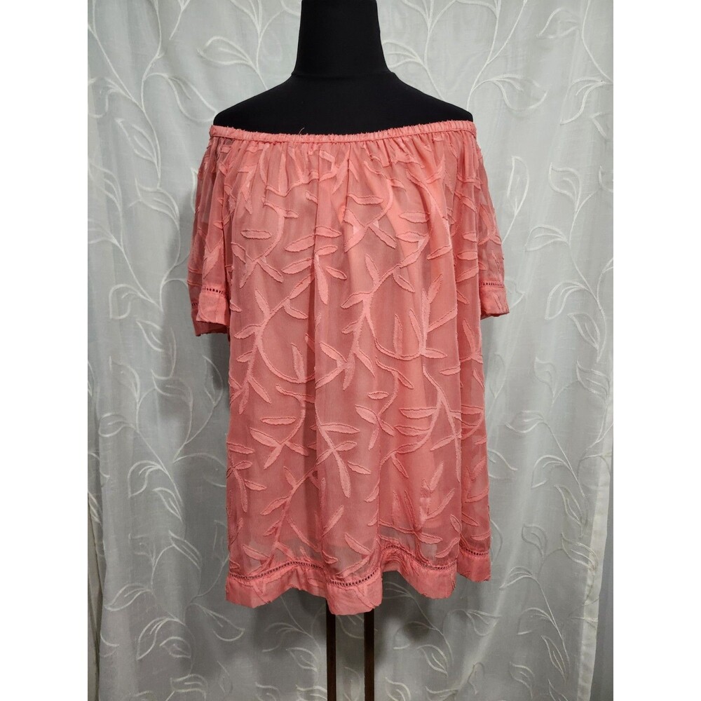 St Johns Bay Blouse Top 1X Womans Plus Orangel Off The Shoulder Flowy